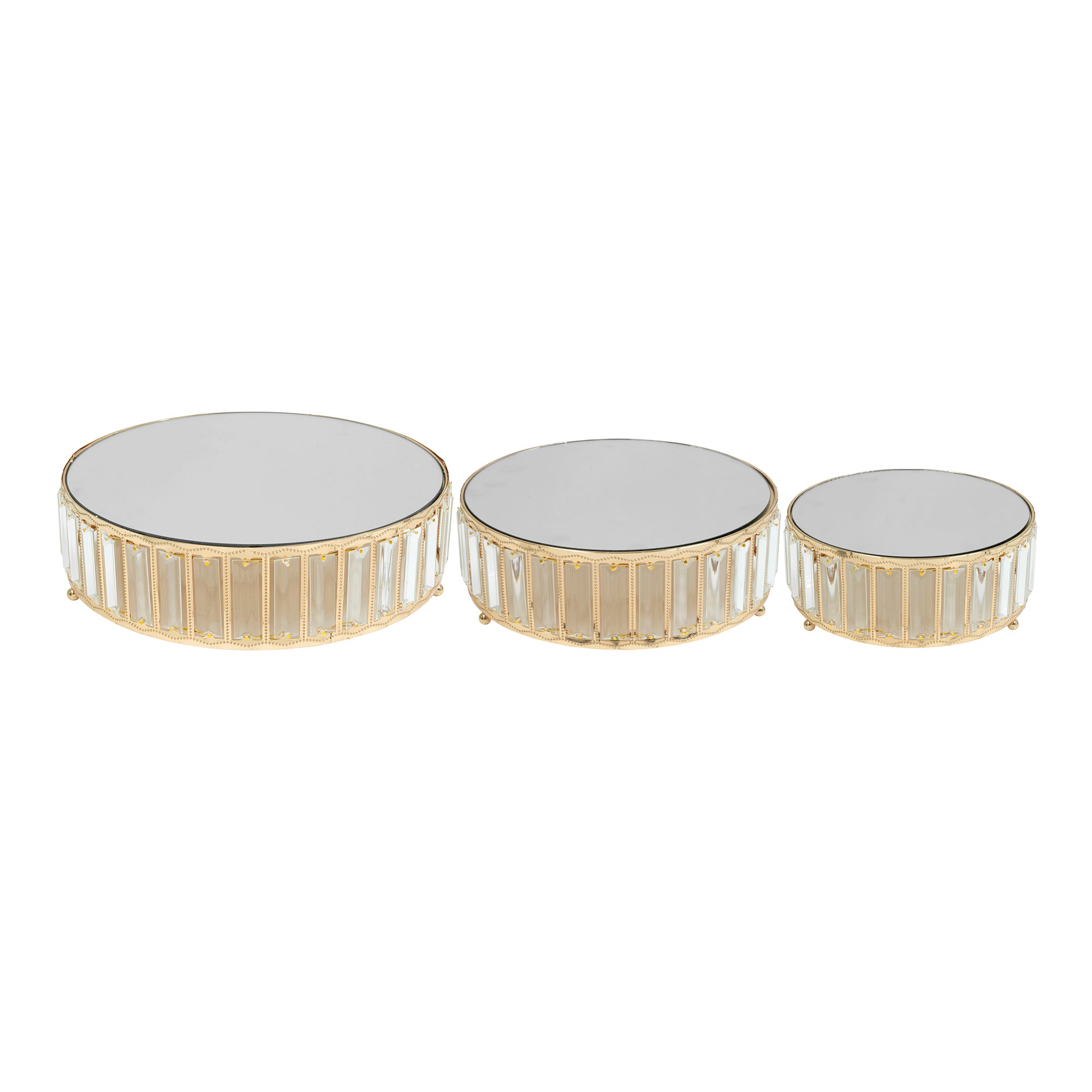 Metal Round Crystal Embellished Cake Stand With Mirror Top 3pc/set