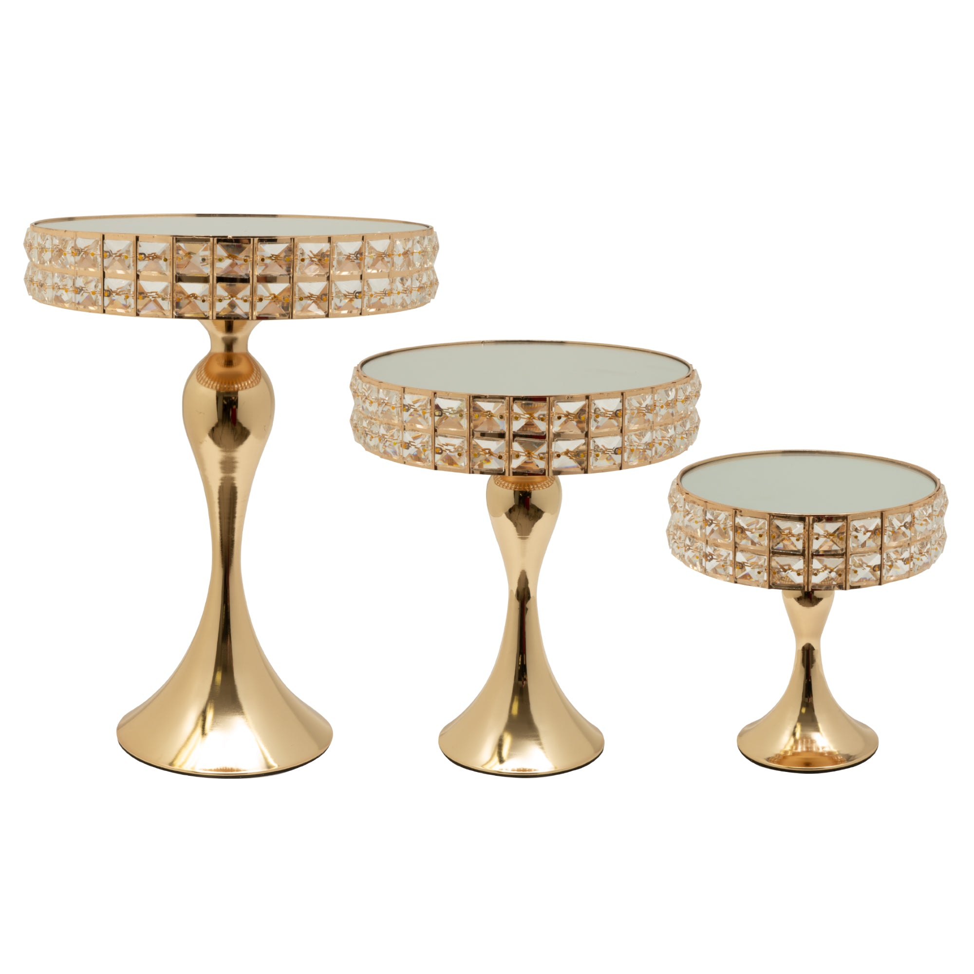 Metal Round Crystal Embellished Cake Stand 3pcs - Gold